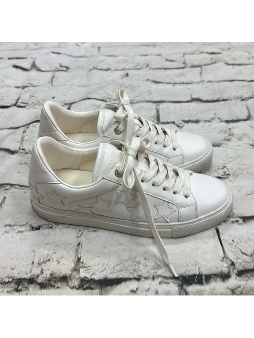 Zadig & Voltaire Women's White Star Smooth Leather Sneakers Size 9